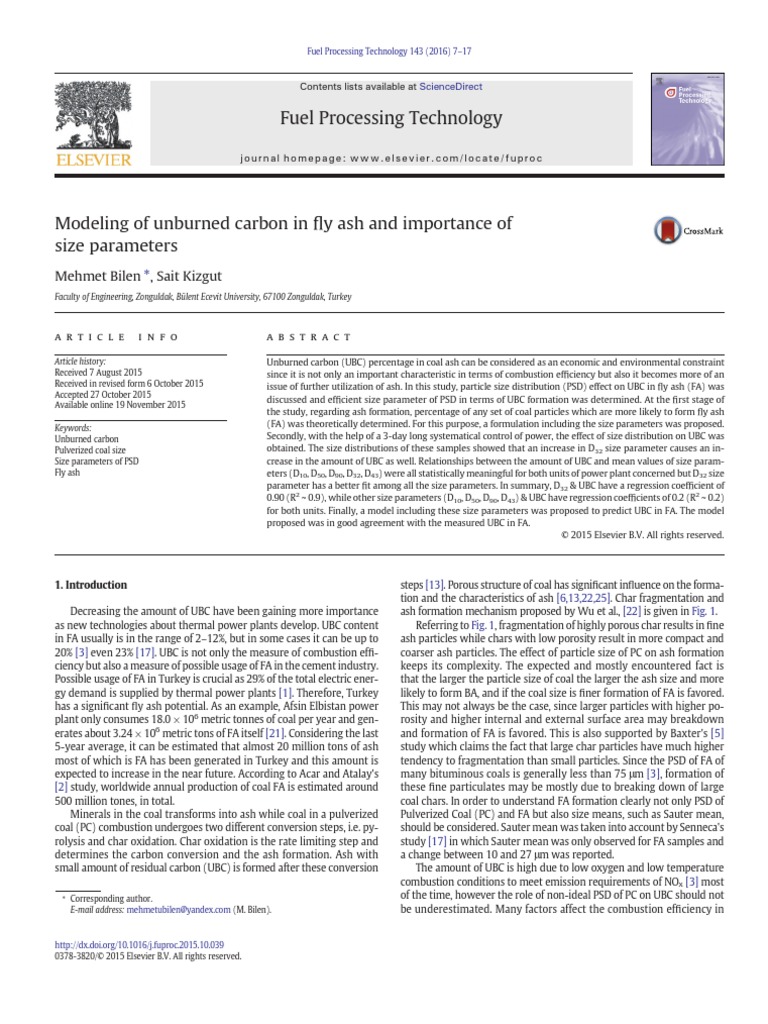 Modeling of Unburned Carbon in Fly Ash | PDF | Particle Size ...