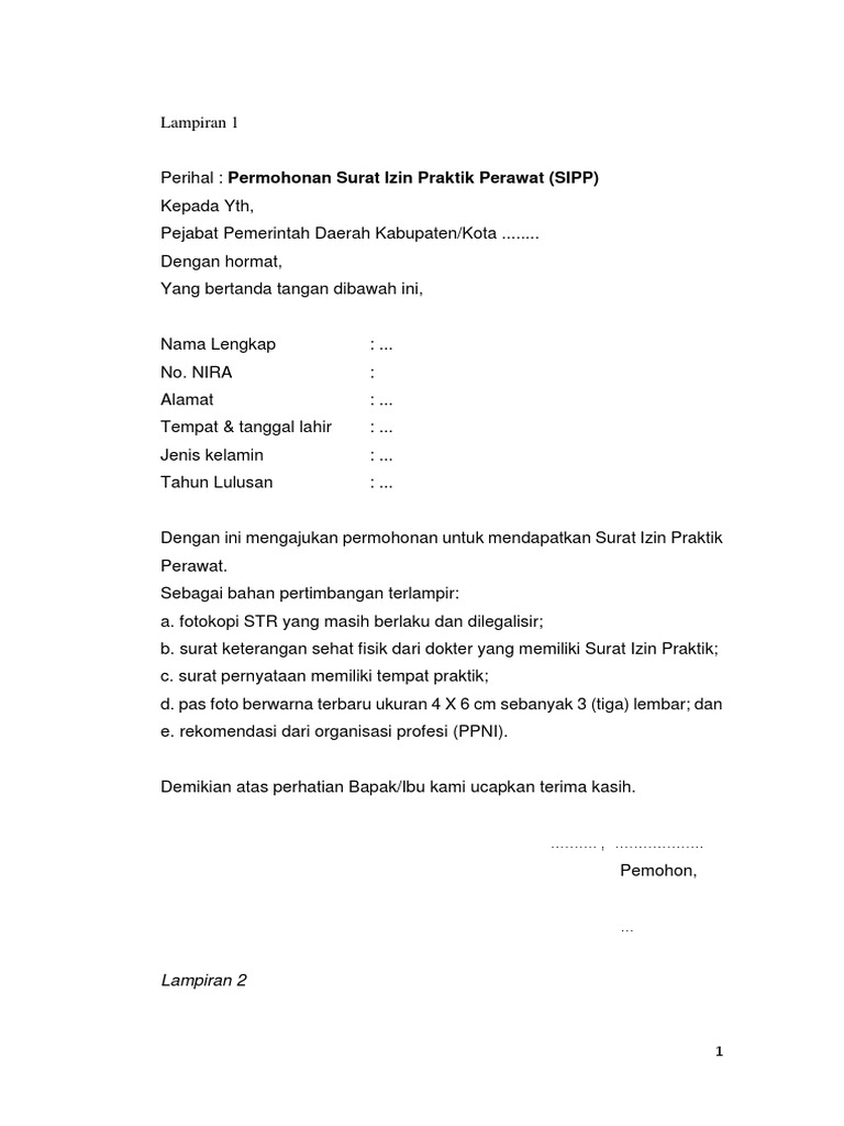 Daftar Lampiran Persyaratan Praktik Keperawatan Mandiri