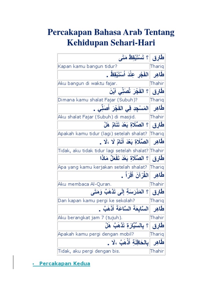 Percakapan Bahasa Arab Tentang Kehidupan Sehari | PDF
