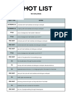 No Dialogue Shot List