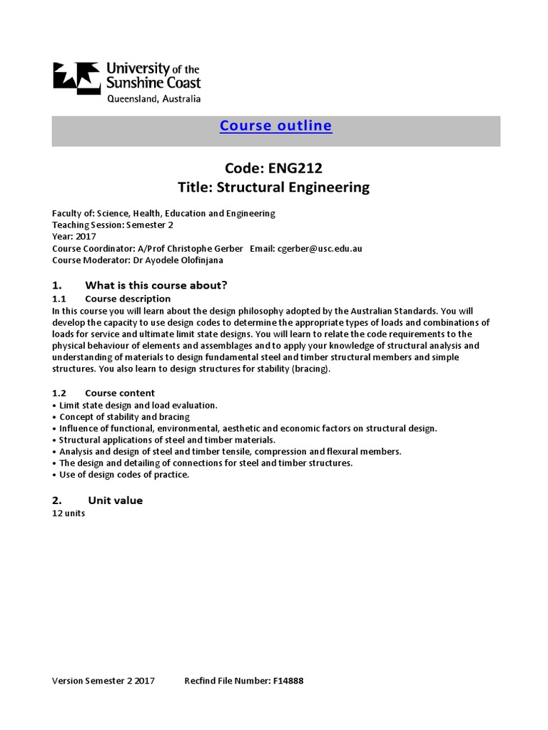 Eng212 Course Outline Semester 2 2017 | PDF | Engineering | Design