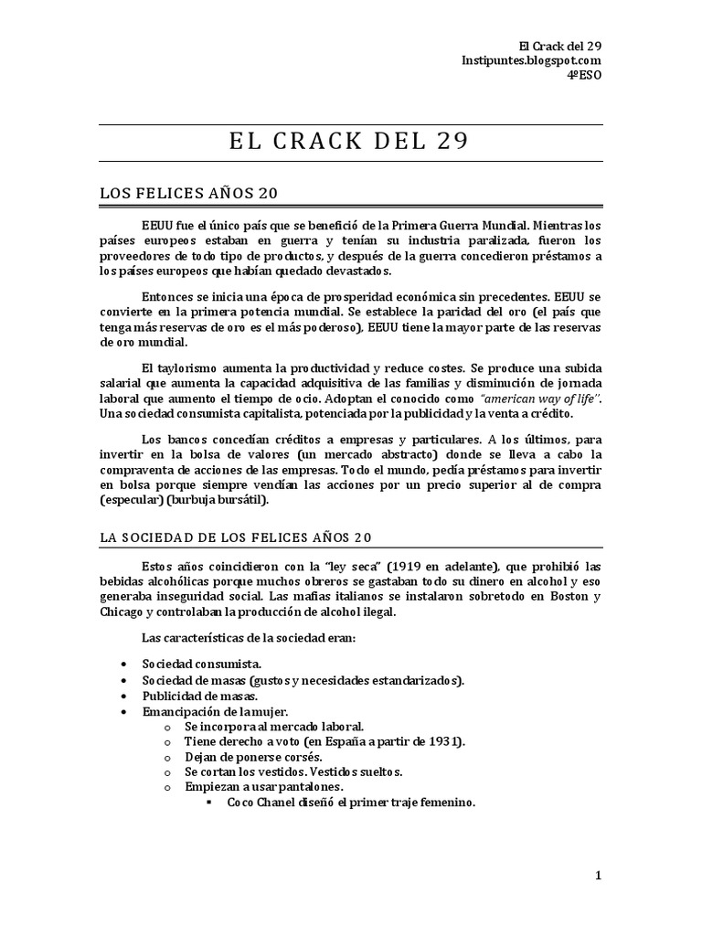 Crisis del 29 en Uruguay y EE.UU. | PDF | Accidente de Wall Street de ...