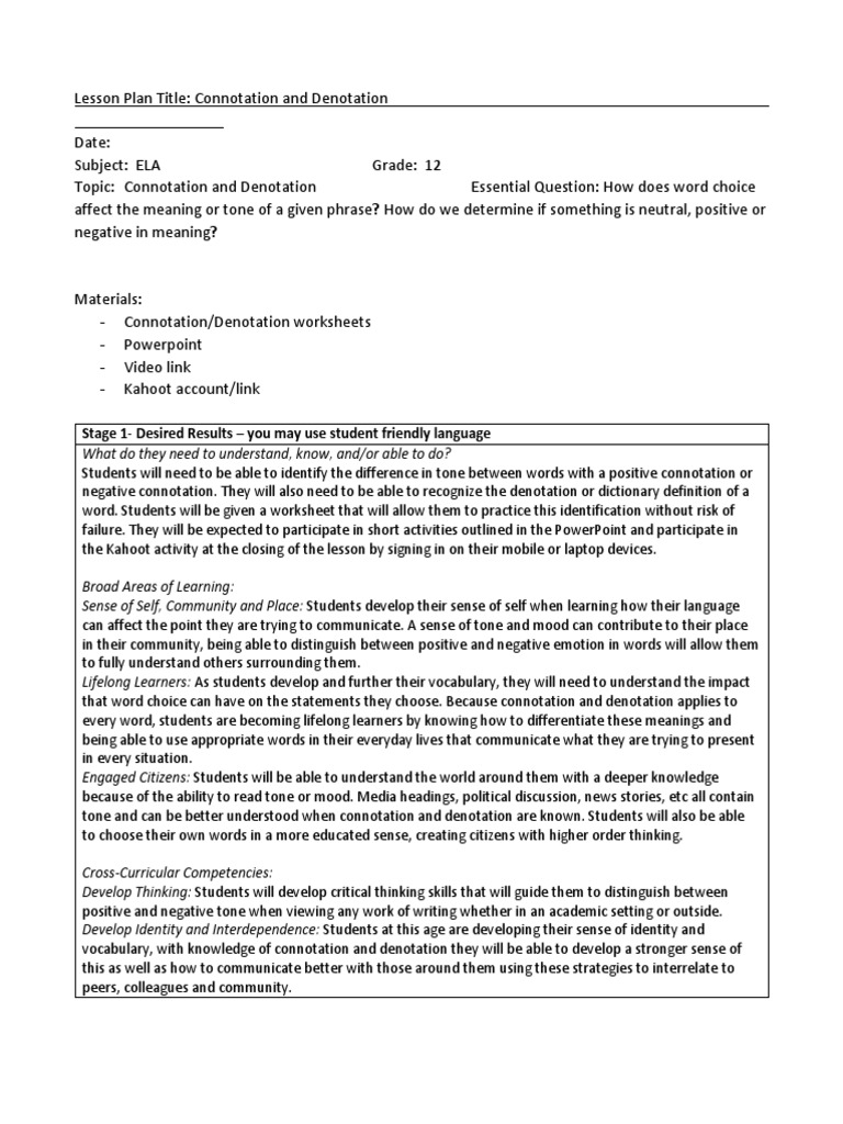 worksheet Denotation And Connotation Worksheet connotation and denotation extensive reading comprehension learning