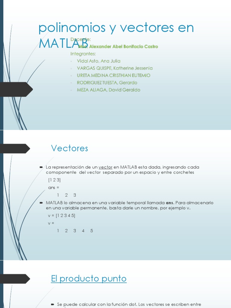 Polinomios y Vectores en MATLAB | PDF | Métodos y materiales de ...