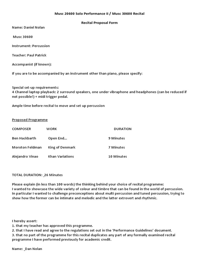 Dan Nolan - Recital Proposal Form | PDF