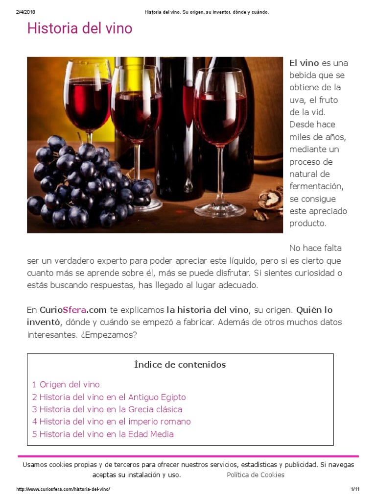 Historia Del Vino. Su Origen, Su Inventor, Dónde y Cuándo Vino