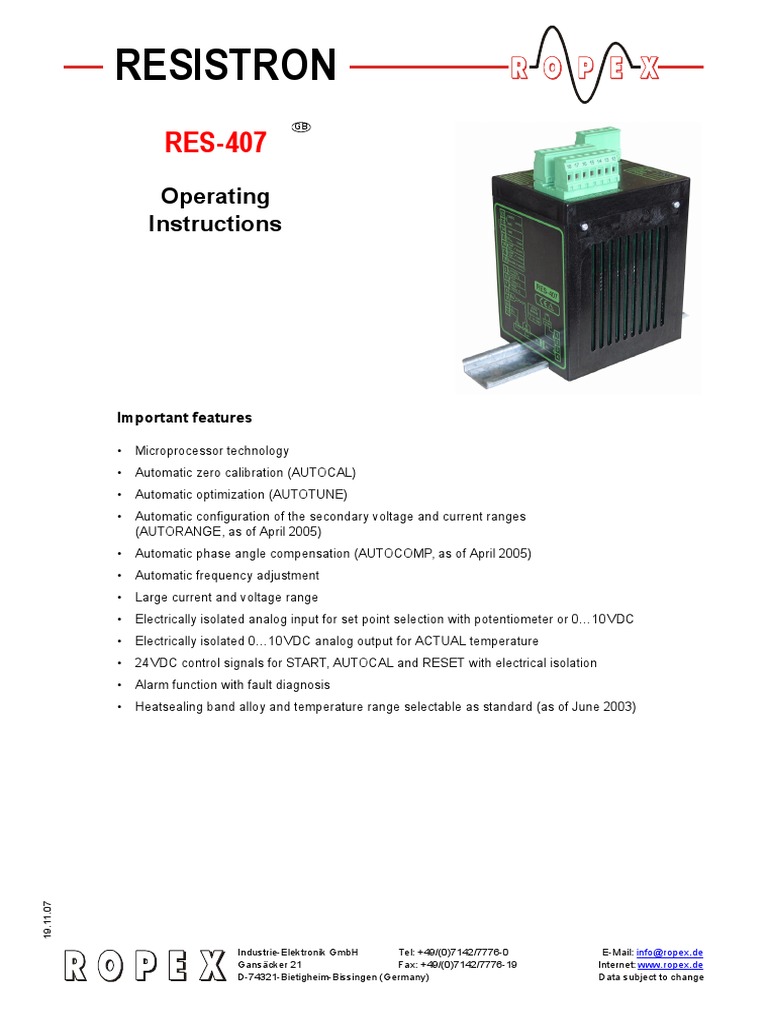 Resistron: Operating Instructions | PDF | Resistor | Transformer
