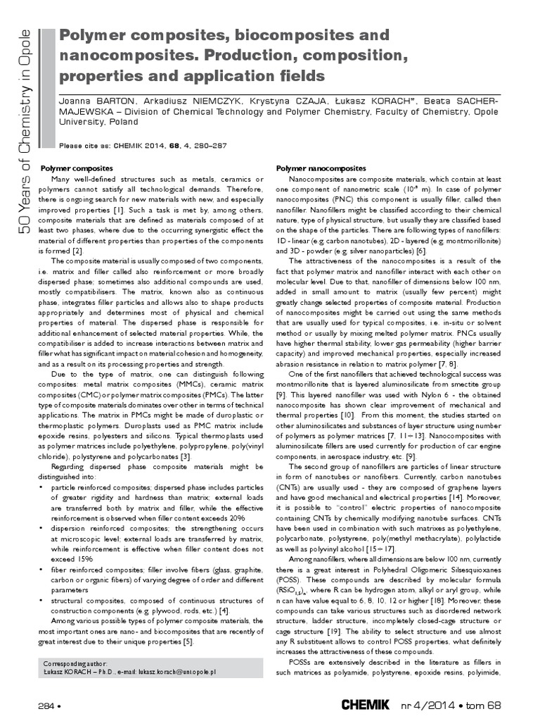 Polymer Composites, Biocomposites and Nanocomposites - Production ...