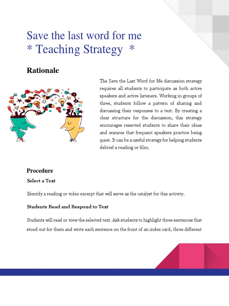 Save the Last Word Discussion Strategy | PDF