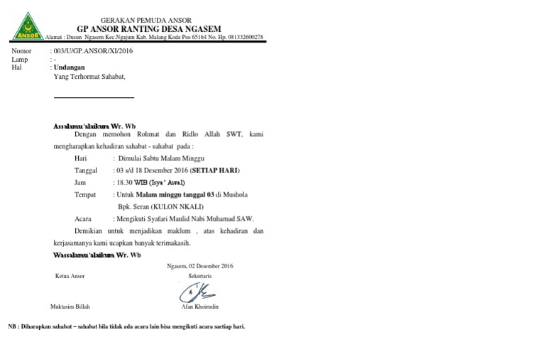 Undangan Format Resmi Gerakan Pemuda Ansor