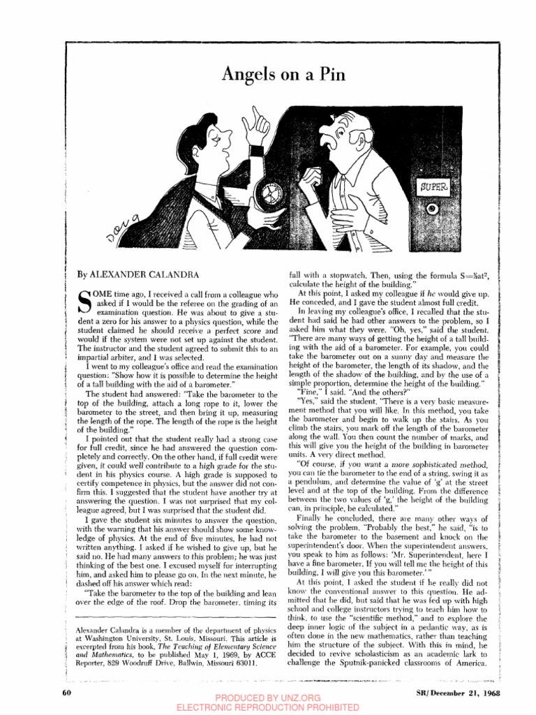 Angels in A Pin Barometer Story A Calandra PDF Further Education