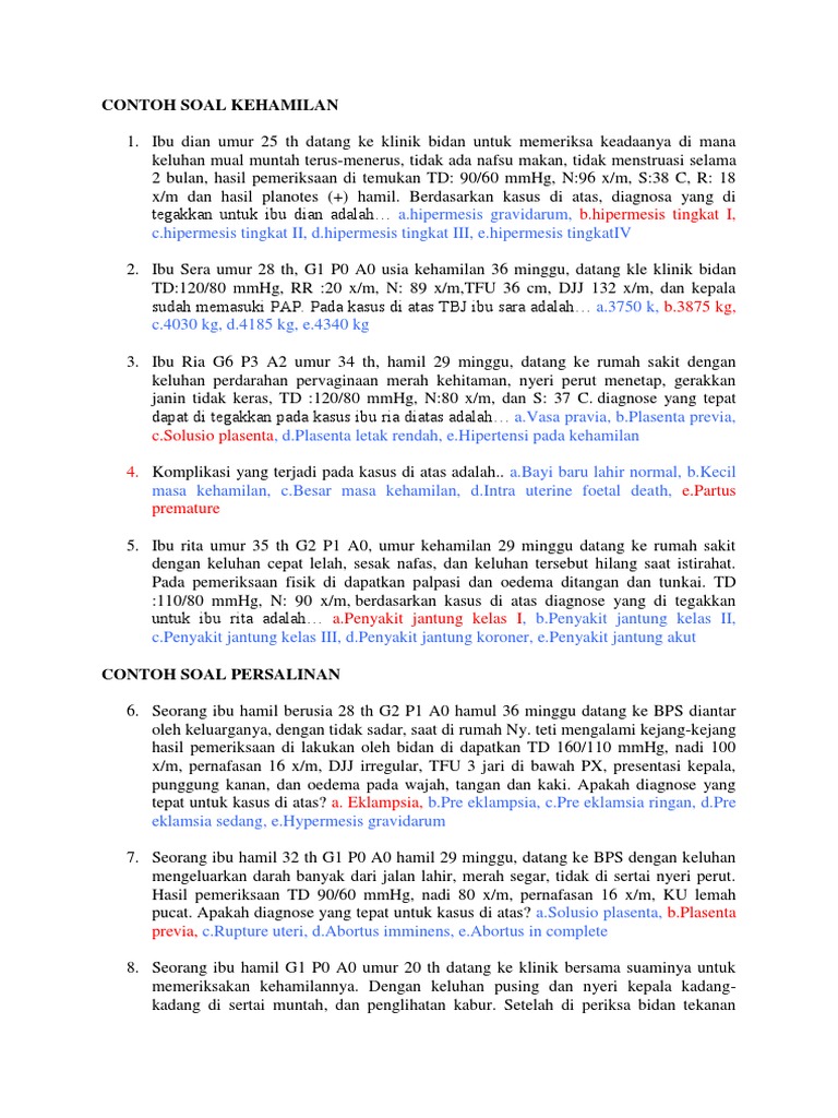 Contoh Soal Kehamilan
