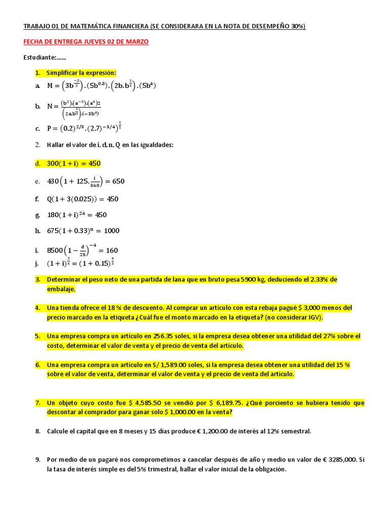 Ejercicios de Matemática Financiera | PDF | Interés | Tasas de interés