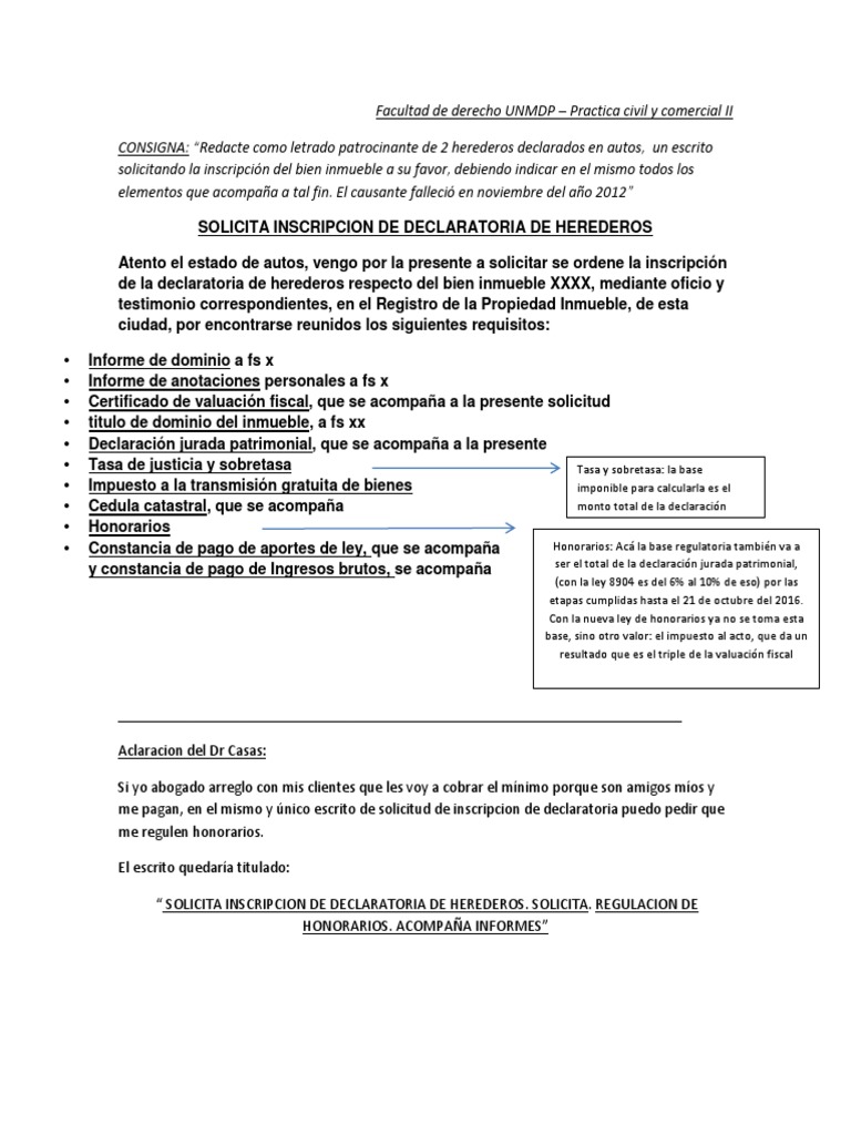 Solicita Inscripcion Declaratoria Herederos | PDF | Herencia | Propiedad
