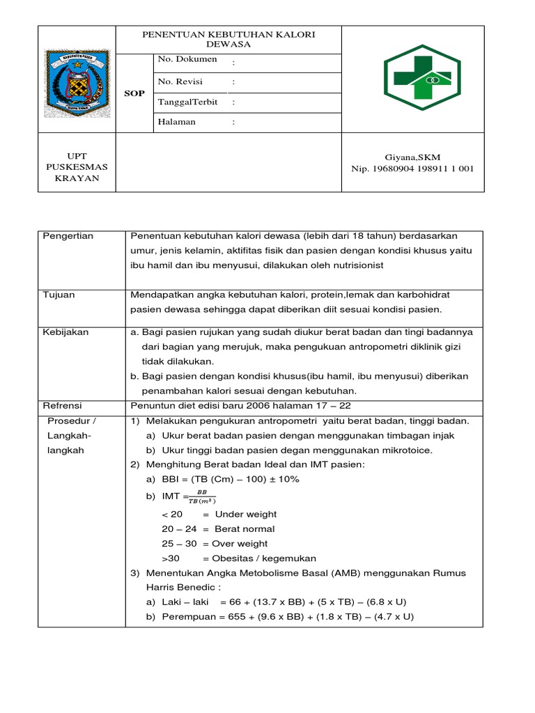 2SOP Penentuan Kebutuhan Kalori Dewas
