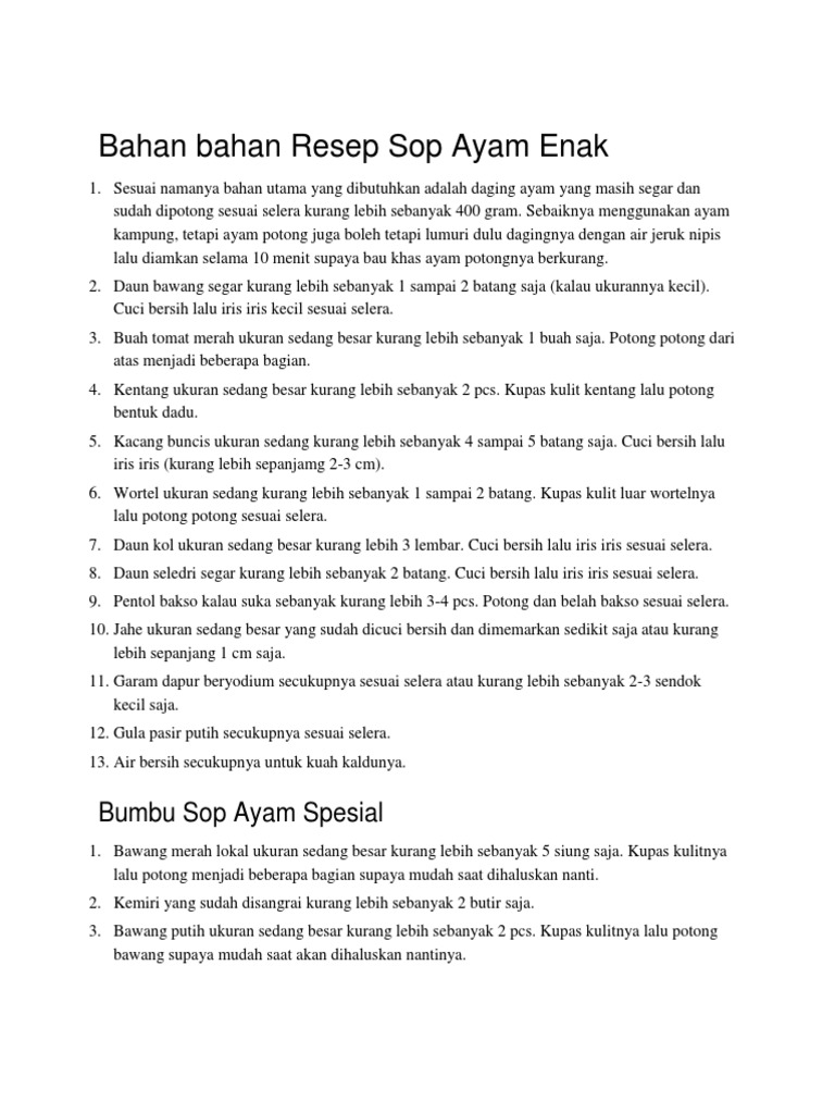 Bahan bahan Resep Sop Ayam Enak Bahan bahan Resep Sop Ayam Enak