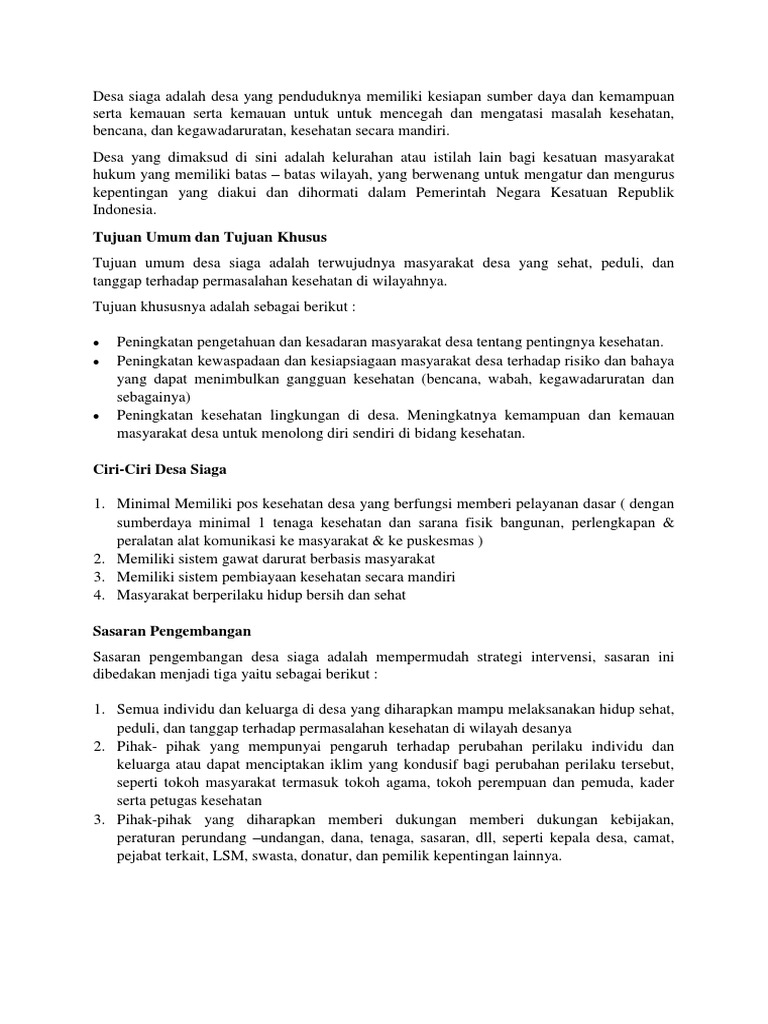 Desa Siaga Adalah Desa Yang Penduduknya Memiliki Kesiapan Sumber Daya Dan Kemampuan Serta Kemauan Serta Kemauan Untuk Untuk Mencegah Dan Mengatasi Mas