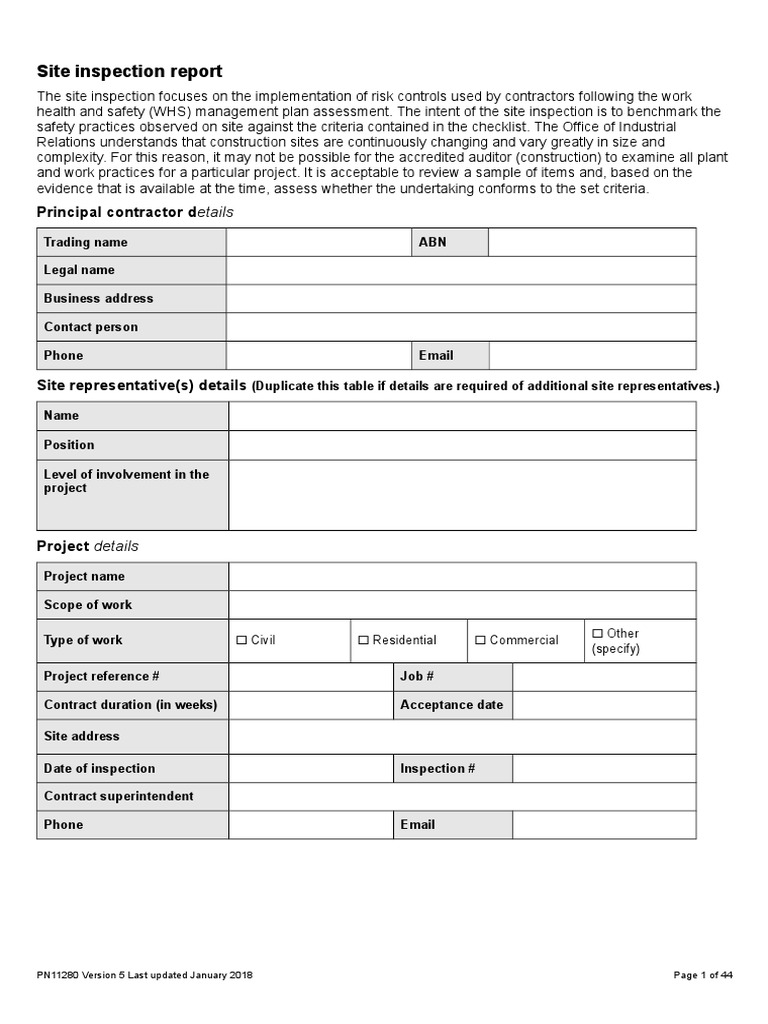 Site Inspection Report Overview | PDF | Occupational Safety And Health ...