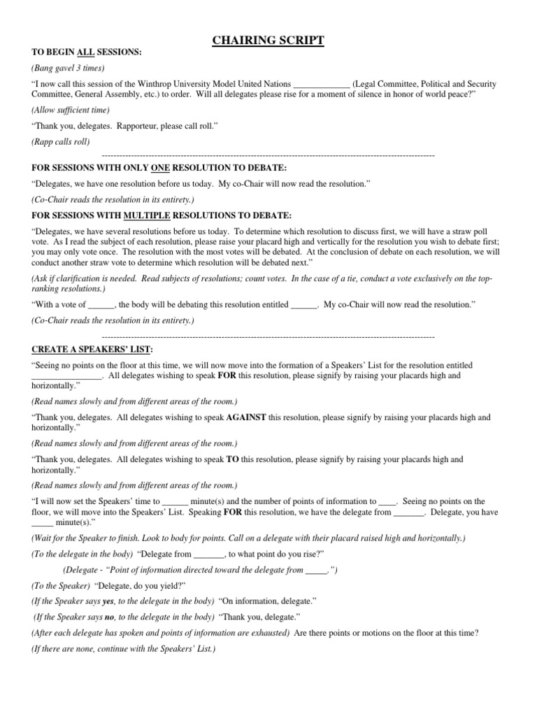 Chairing Script: To Begin All Sessions | PDF | Meetings | Group ...