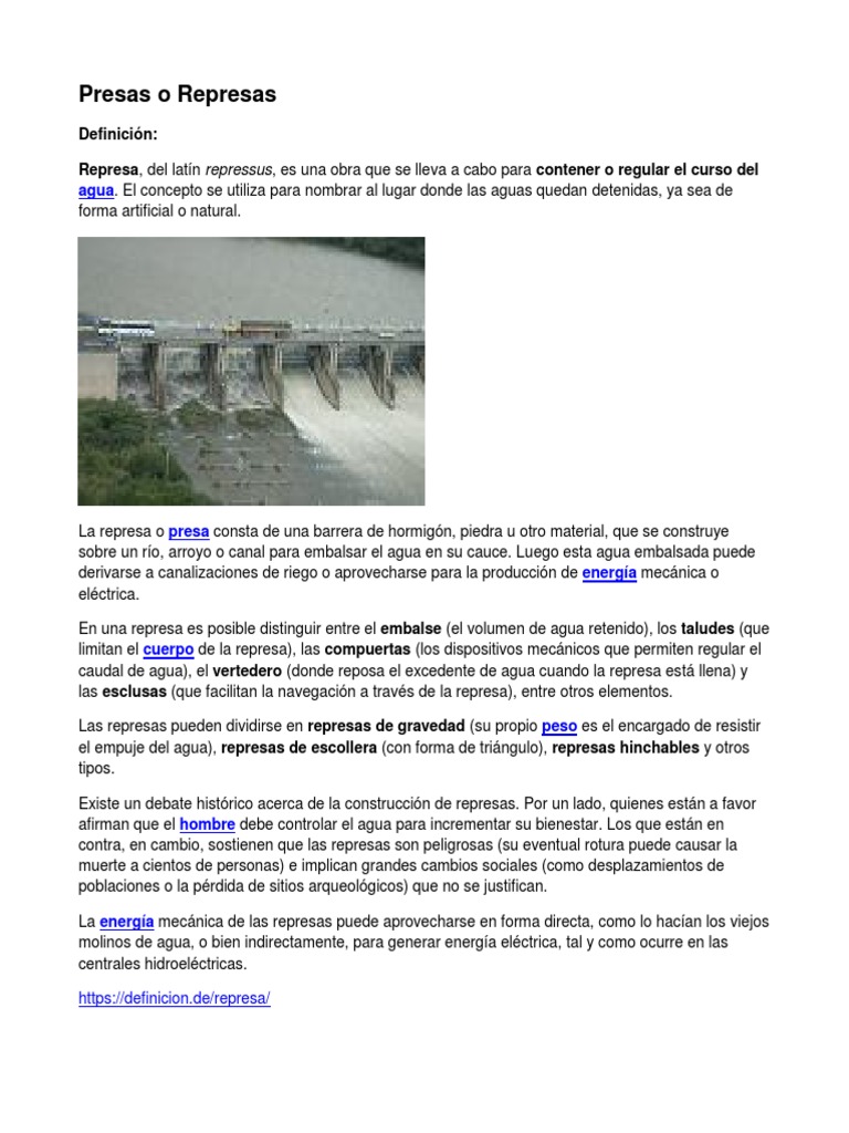 Definición y Tipos de Represas | PDF | Represa | Hidroelectricidad