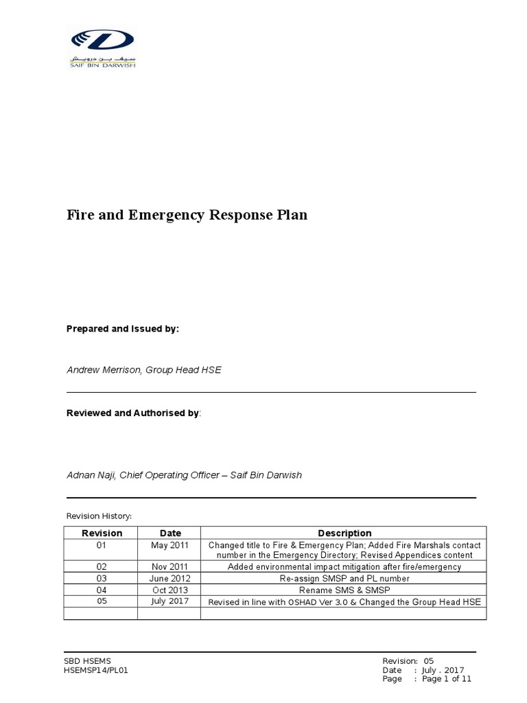 Appendix E Fire & Emergency Response Plan Emergency Emergency