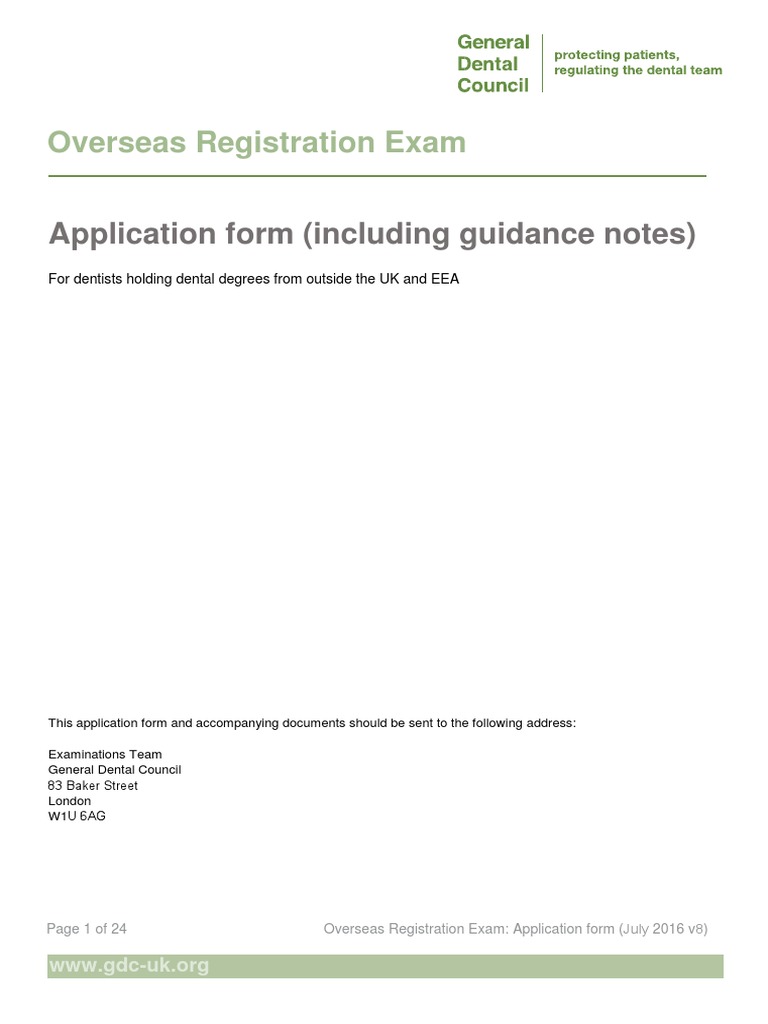 GDC Overseas Registration Exam Form | PDF | Dentistry | Test (Assessment)
