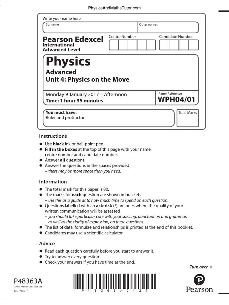 January 2017 (IAL) QP - Unit 4 Edexcel Physics A-Level | PDF | Atomic ...