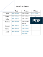 Jadual Zumbaaaa: Hari Pagi Petang Malam Isnin Selasa Rabu Khamis Jumaat Sabtu Ahad