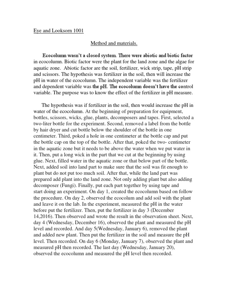 Ecocolumn Lab Report PDF Fertilizer Soil