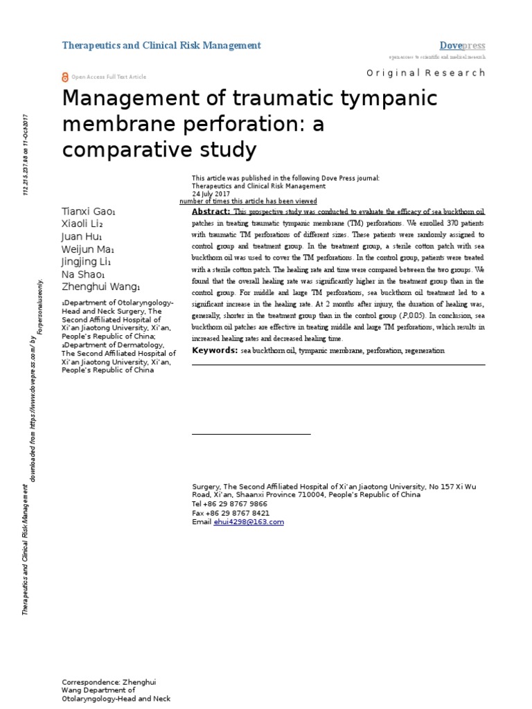 Management of Traumatic Tympanic Membrane Perforation A Co 072417 | PDF ...