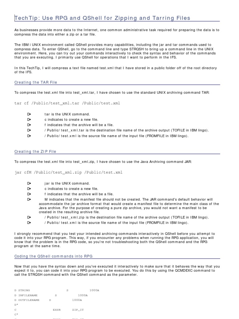 RPG & QShell: Compressing Files Guide | PDF | Zip (File Format) | Ibm Rpg
