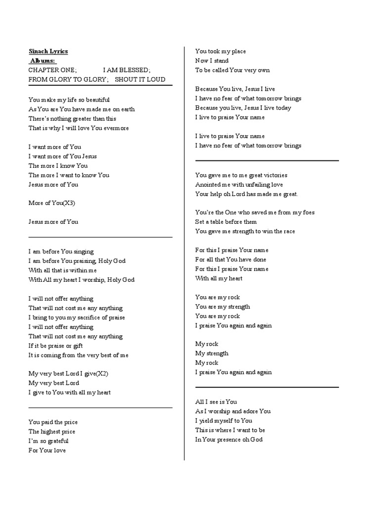 Sinach Lyrics | PDF | Miracle | God In Christianity