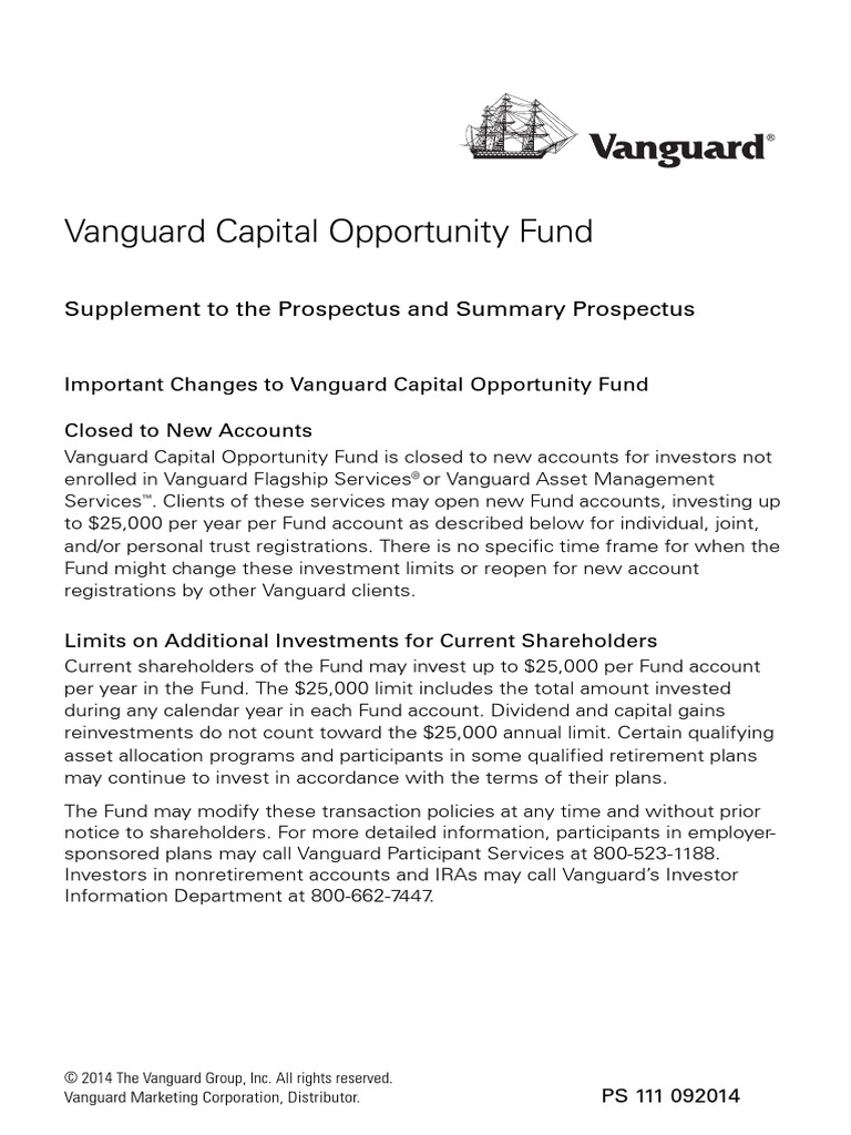 Vanguard Capital Opportunity Fund Supplement To The Prospectus and