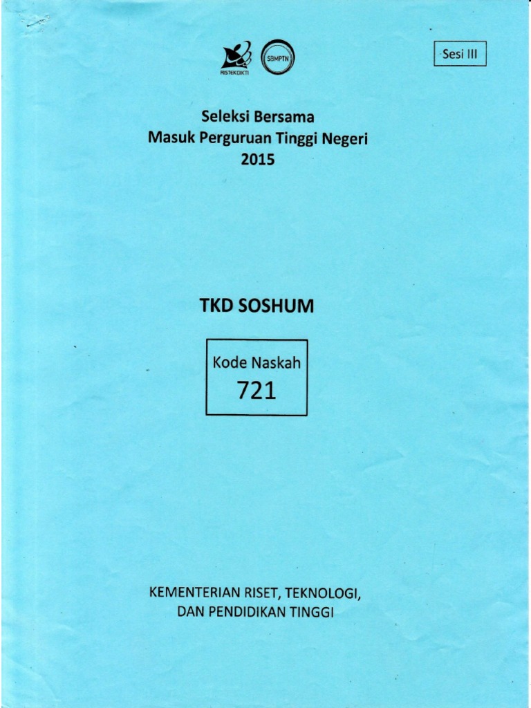 Soal Dan Kunci Jawaban Soshum Sbmptn 2015 Kode Soal 721