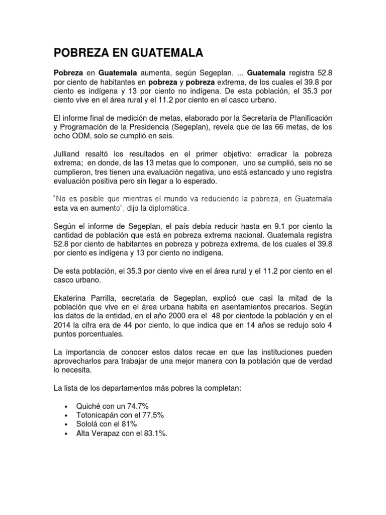 Pobreza y Desigualdad en Guatemala | PDF | Guatemala | Pobreza