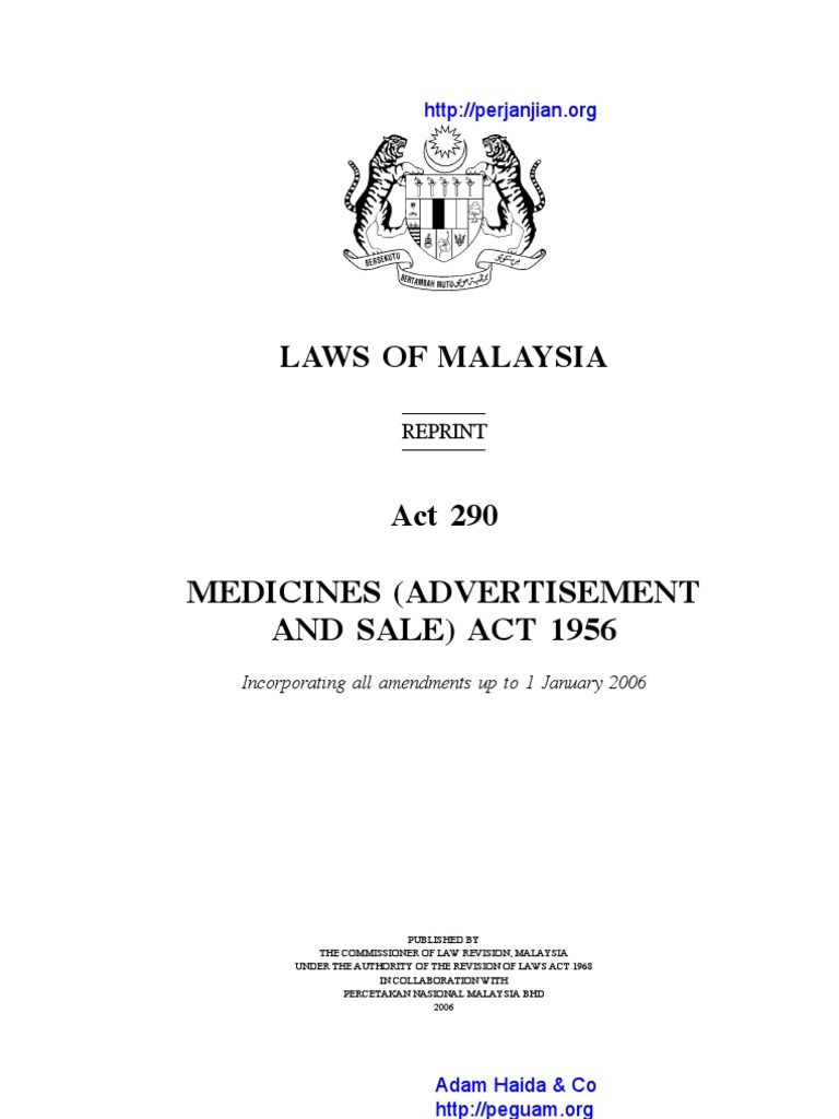 Act 290 Medicines Advertisement and Sale Act 1956 PDF Prosecutor Pharmacist
