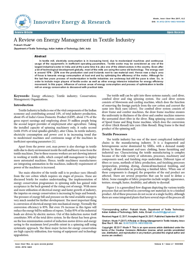 A Review On Energy Management in Textile Industry | PDF | Textile ...