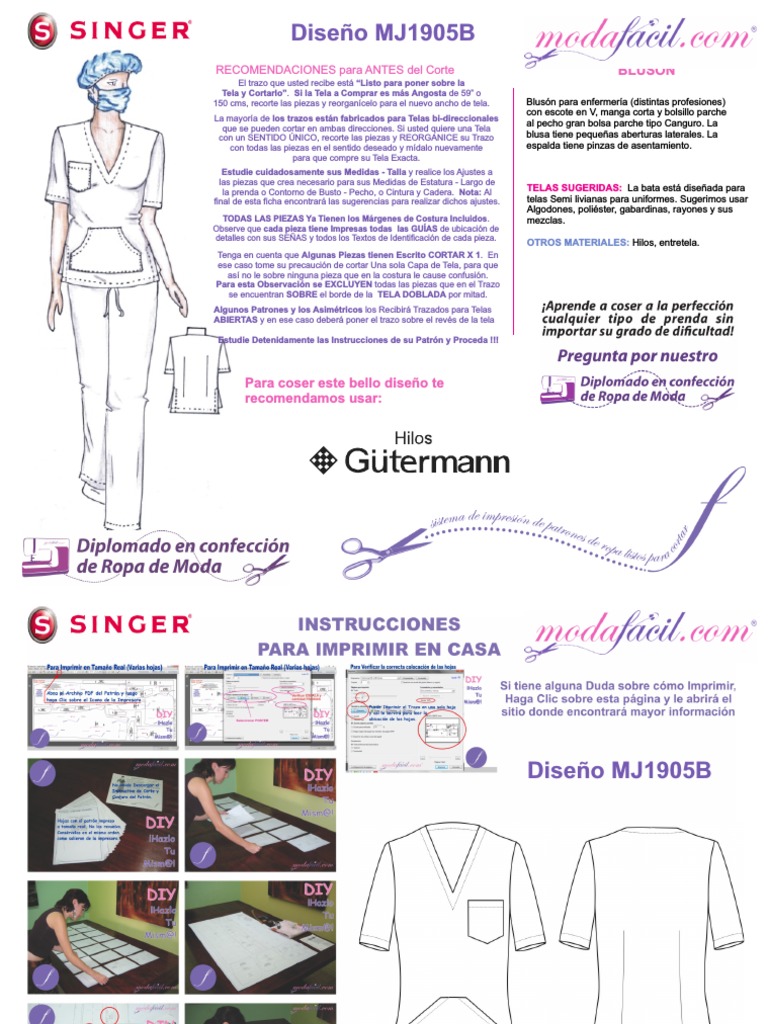 Instrucciones de Costura de La Blusa de Uniforme de Trabajo mj1905b PDF, PDF, Industria textil