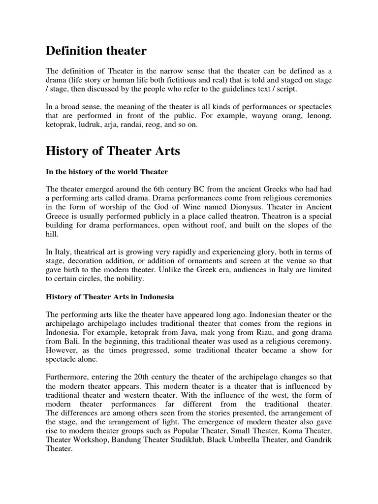 Definition Theater PDF Theatre Indonesia