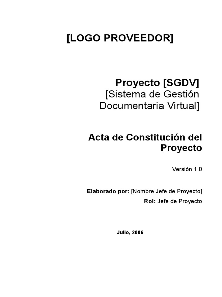 Acta de Constitución del Proyecto SGDV | PDF | Ingeniería de software ...