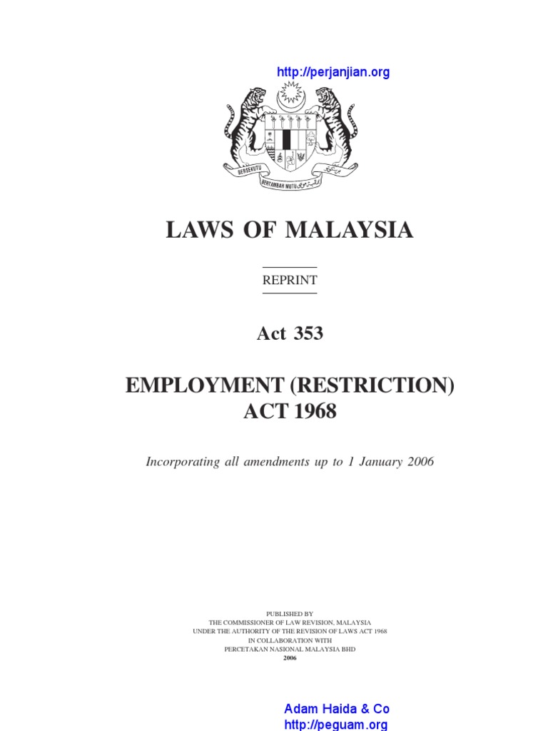 Act 353 Employment Restriction Act 1968 Employment Government
