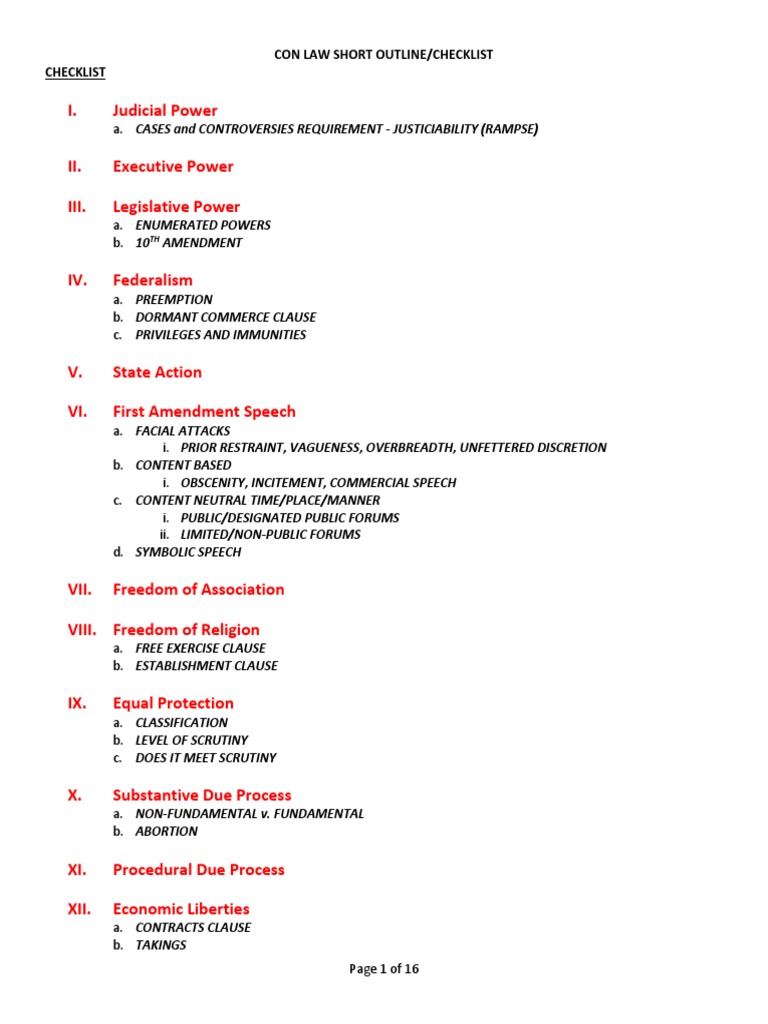 Bar Prep Outline Con Law Short Suspect Classification Federal