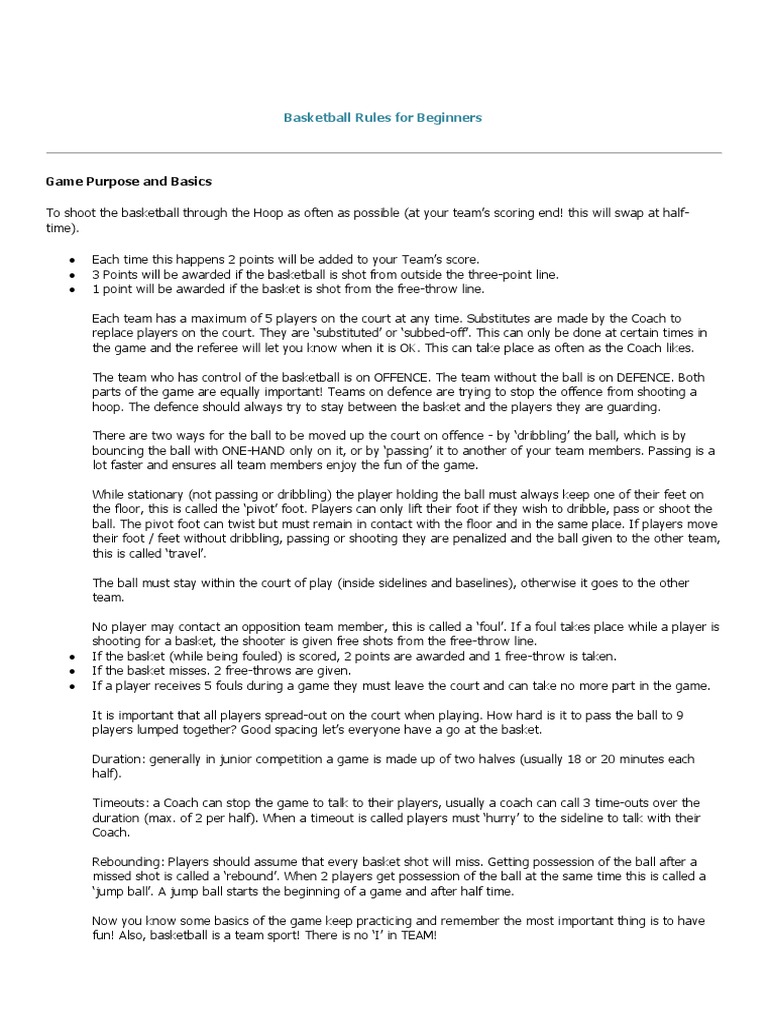 Basketball Rules For Beginners PDF Basketball Positions Rules