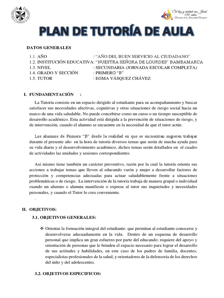 Esquema Del Plan de Tutoría de Aula Prof. Egma | PDF | Aprendizaje ...