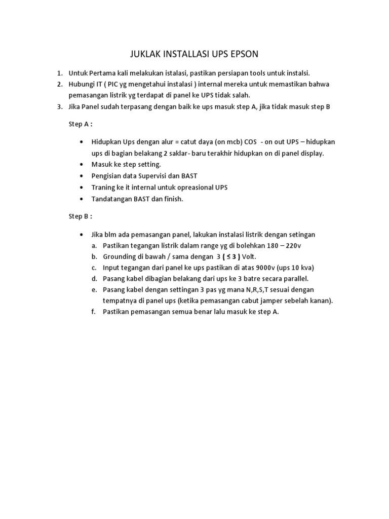 Juklak Installasi Ups Emerson Ita 10 Kva PDF
