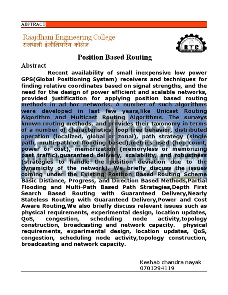Position Based Routing in Ad Hoc Networks | PDF
