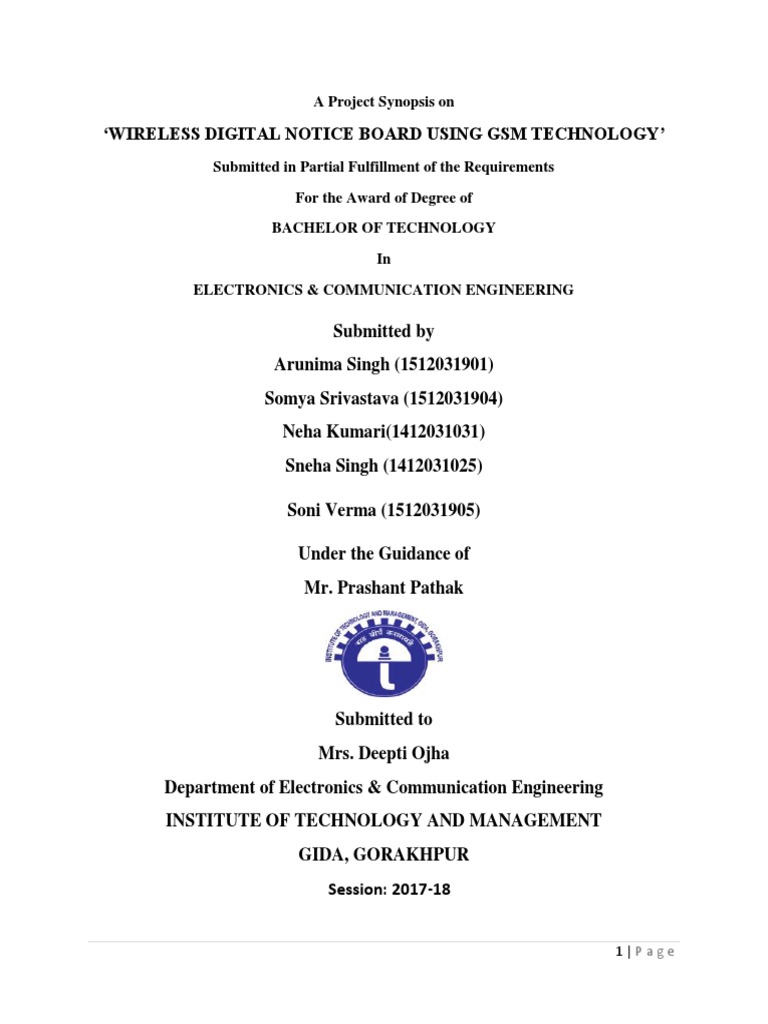 Digital Notice Board Synopsis PDF Transmitter