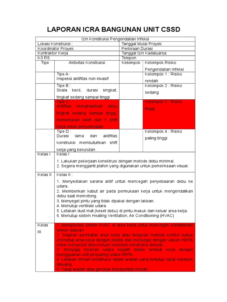 Laporan ICRA Konstruksi CSSD | PDF