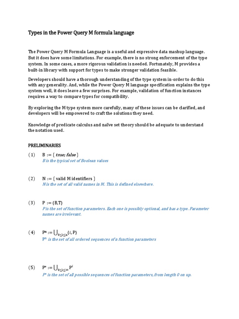 Types in The Power Query M Formula Language | Download Free PDF ...