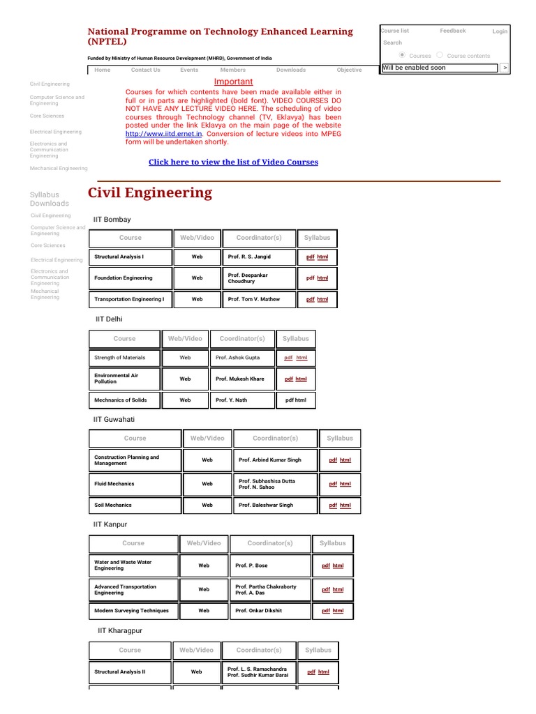 Best NPTEL Courses For Civil Engineering | PDF